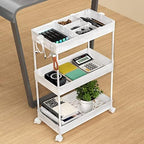 3 Tier Rolling Cart with Wheels, Storage Craft Art Trolley Organizer Serving, 3 Hanging Baskets Easy Assembly, alternate view
