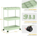 3 Tier Rolling Cart with Wheels, Storage Craft Art Trolley Organizer Serving, 3 Hanging Baskets Easy Assembly, alternate view