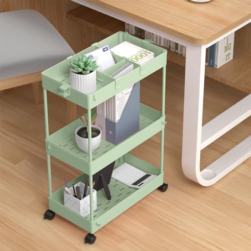 3 Tier Rolling Cart with Wheels, Storage Craft Art Trolley Organizer Serving, 3 Hanging Baskets Easy Assembly, alternate view