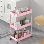 3 Tier Rolling Cart with Wheels, Storage Craft Art Trolley Organizer Serving, 3 Hanging Baskets Easy Assembly