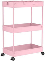 3 Tier Rolling Cart with Wheels, Storage Craft Art Trolley Organizer Serving, 3 Hanging Baskets Easy Assembly, alternate view