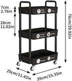 3 Tier Rolling Cart with Wheels, Utility Storage Carts, Black in Black, alternate view 3