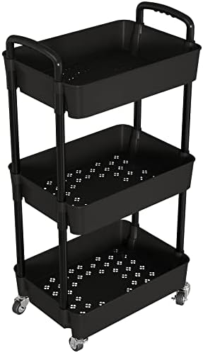 3 Tier Rolling Cart with Wheels, Utility Storage Carts, Black in Black, alternate view 4