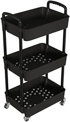 3 Tier Rolling Cart with Wheels, Utility Storage Carts, Black in Black, alternate view 4