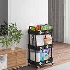 3 Tier Rolling Cart with Wheels, Utility Storage Carts, Black in Black, alternate view 6