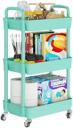 3 Tier Rolling Cart with Wheels, Utility Storage Carts, Green in Green