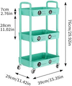 3 Tier Rolling Cart with Wheels, Utility Storage Carts, Green in Green, alternate view 3