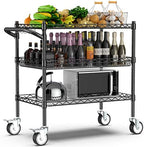 3 Tier Rolling Carts with Wheels, Heavy Duty Rolling Utility Cart