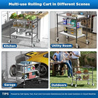 3 Tier Rolling Carts with Wheels, Heavy Duty Rolling Utility Cart, alternate view 5