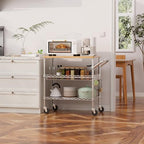 3 Tier Rolling Kitchen Carts with Wheels, Heavy Duty Rolling Utility Cart with Wood Tabletop, Commercial Grade, alternate
