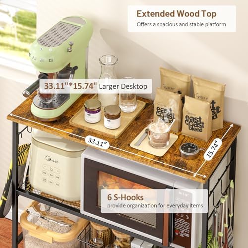 3 Tier Rolling Kitchen Microwave Cart, 33 Inch Microwave Table Stand with Adjustable Shelf, Kitchen Storage, alternate view 5