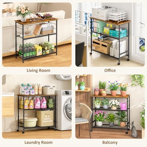 3 Tier Rolling Kitchen Microwave Cart, 33 Inch Microwave Table Stand with Adjustable Shelf, Kitchen Storage, alternate view 6