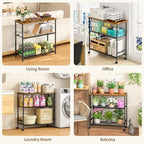 3 Tier Rolling Kitchen Microwave Cart, 33 Inch Microwave Table Stand with Adjustable Shelf, Kitchen Storage, alternate view 6