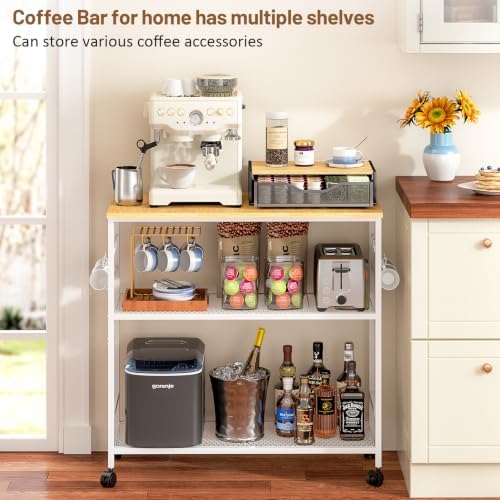 3 Tier Rolling Kitchen Microwave Cart, 33 Inch Microwave Table Stand with Adjustable Shelf, Kitchen Storage, alternate view 4