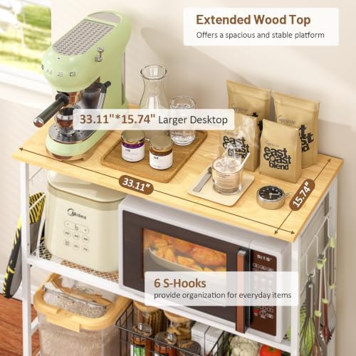 3 Tier Rolling Kitchen Microwave Cart, 33 Inch Microwave Table Stand with Adjustable Shelf, Kitchen Storage, alternate view 5