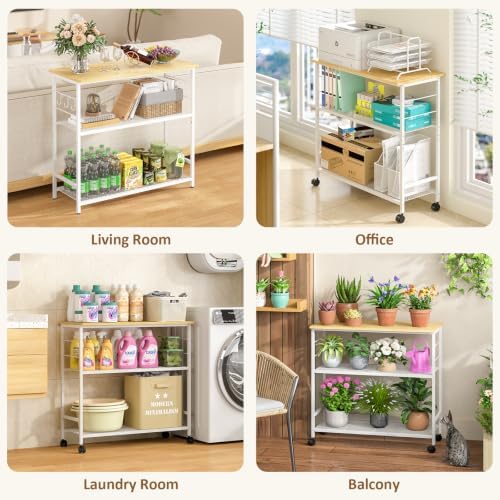 3 Tier Rolling Kitchen Microwave Cart, 33 Inch Microwave Table Stand with Adjustable Shelf, Kitchen Storage, alternate view 6