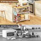 3 Tier Rolling Kitchen Microwave Cart, 33 Inch Microwave Table Stand with Adjustable Shelf, Kitchen Storage, alternate view 7