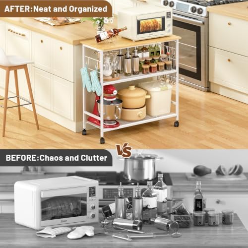 3 Tier Rolling Kitchen Microwave Cart, 33 Inch Microwave Table Stand with Adjustable Shelf, Kitchen Storage, alternate view 7
