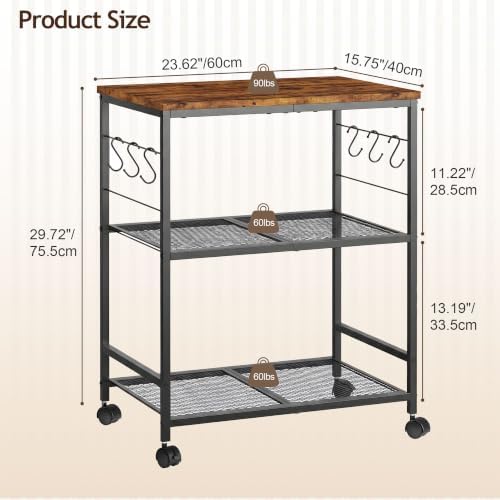 3-Tier Rolling Kitchen Microwave Cart with Storage, Mobile Kitchen Utility Cart with 2 Lockable Wheels, Coffee, alternate