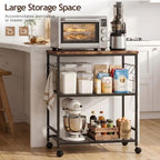 3-Tier Rolling Kitchen Microwave Cart with Storage, Mobile Kitchen Utility Cart with 2 Lockable Wheels, Coffee, alternate
