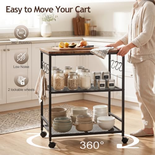 3-Tier Rolling Kitchen Microwave Cart with Storage, Mobile Kitchen Utility Cart with 2 Lockable Wheels, Coffee, alternate