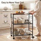 3-Tier Rolling Kitchen Microwave Cart with Storage, Mobile Kitchen Utility Cart with 2 Lockable Wheels, Coffee, alternate