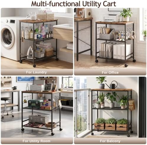 3-Tier Rolling Kitchen Microwave Cart with Storage, Mobile Kitchen Utility Cart with 2 Lockable Wheels, Coffee, alternate