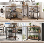 3-Tier Rolling Kitchen Microwave Cart with Storage, Mobile Kitchen Utility Cart with 2 Lockable Wheels, Coffee, alternate