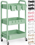 3 Tier Rolling Storage Cart Metal with Wheels, Sage Green Diaper Caddy Carts