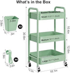 3 Tier Rolling Storage Cart Metal with Wheels, Sage Green Diaper Caddy Carts, alternate view 2