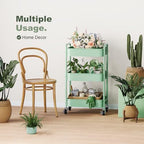 3 Tier Rolling Storage Cart Metal with Wheels, Sage Green Diaper Caddy Carts, alternate view 5
