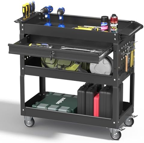3 Tier Rolling Tool Cart with Drawers, 400 LBS Capacity Mechanic Tool Cart on Wheels, Heavy Duty Utility Cart