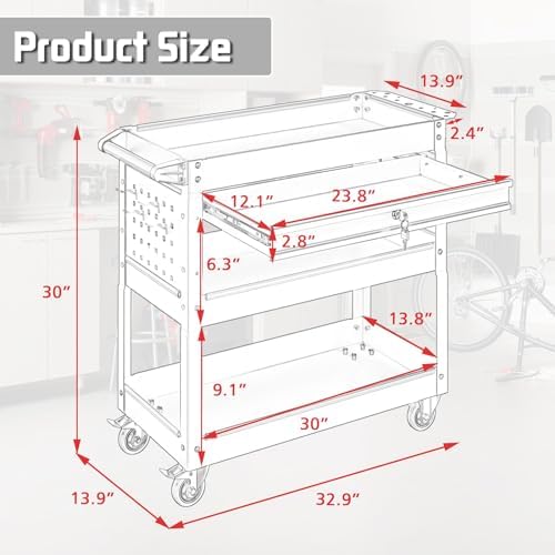 3 Tier Rolling Tool Cart with Drawers, 400 LBS Capacity Mechanic Tool Cart on Wheels, Heavy Duty Utility Cart, alternate view