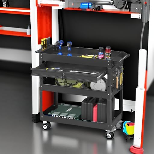 3 Tier Rolling Tool Cart with Drawers, 400 LBS Capacity Mechanic Tool Cart on Wheels, Heavy Duty Utility Cart, alternate view