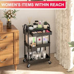 3 Tier Rolling Utility Cart Organizer with Removable Drawer, Black in Black, alternate view 5