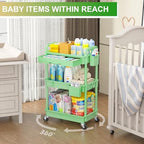 3 Tier Rolling Utility Cart Organizer with Removable Drawer, Green in Green, alternate view 6
