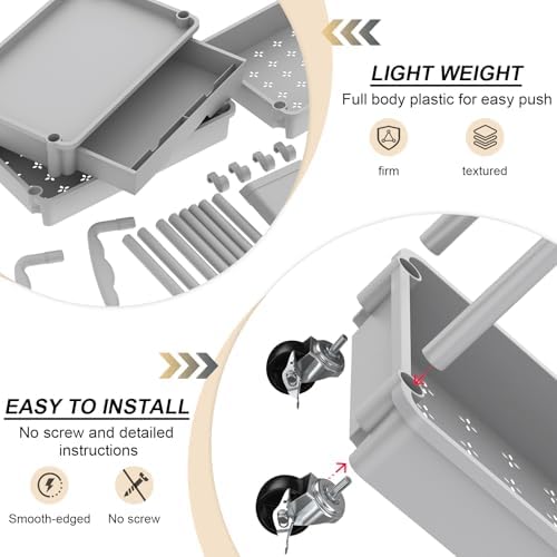 3 Tier Rolling Utility Cart Organizer with Removable Drawer, Grey in Grey, alternate view 4