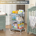 3 Tier Rolling Utility Cart Organizer with Removable Drawer, Grey in Grey, alternate view 6