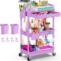 3 Tier Rolling Utility Cart Organizer with Removable Drawer, Purple