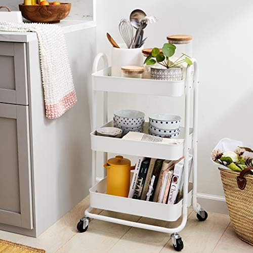 3-Tier Rolling Utility Cart, Storage Organizer, Lockable Wheels, Multifunctional Storage, Portable Mobile, alternate view 2