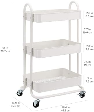 3-Tier Rolling Utility Cart, Storage Organizer, Lockable Wheels, Multifunctional Storage, Portable Mobile, alternate view 3