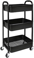 3-Tier Rolling Utility Cart with Caster Wheels Easy Assembly, Black in Black