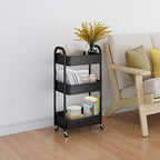3-Tier Rolling Utility Cart with Caster Wheels Easy Assembly, Black in Black, alternate view 4