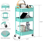 3-Tier Rolling Utility Cart with Caster Wheels, Easy Assembly, for Kitchen, Bathroom (Turquoise), alternate view 3