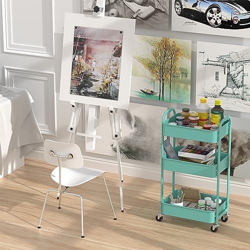 3-Tier Rolling Utility Cart with Caster Wheels, Easy Assembly, for Kitchen, Bathroom (Turquoise), alternate view 5