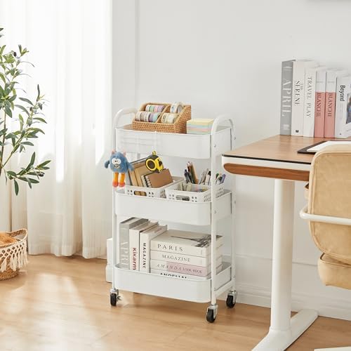 3-Tier Rolling Utility Cart with Caster Wheels, Easy Assembly, for Kitchen, Bathroom (White) (Pack of 3) in, alternate view 4