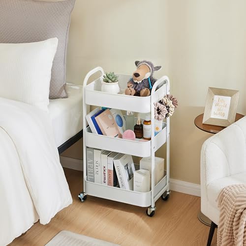 3-Tier Rolling Utility Cart with Caster Wheels, Easy Assembly, for Kitchen, Bathroom (White) (Pack of 3) in, alternate view 5