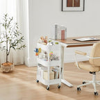 3-Tier Rolling Utility Cart with Caster Wheels, Easy Assembly, for Kitchen, Bathroom (White) (Pack of 3) in, alternate view 6