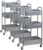 3-Tier Rolling Utility Cart with Caster Wheels, Easy Assembly, for Kitchen, Bathroom (Silvery-Grey) (Pack of 3)