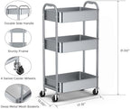 3-Tier Rolling Utility Cart with Caster Wheels, Easy Assembly, for Kitchen, Bathroom (Silvery-Grey) (Pack of 3), alternate